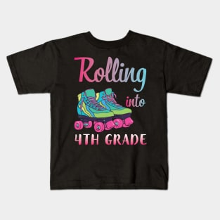 Rollerblading Students Rolling Into 4th Grade Happy First Day Of School Kids T-Shirt